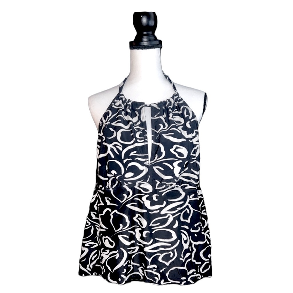 Time and Tru Black & White Halter Swim Top